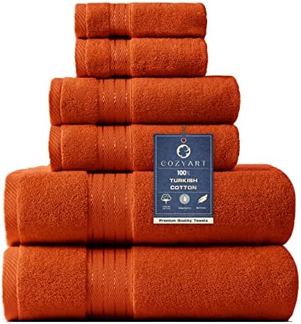 COZYART Orange Bath Towels Set for Bathroom Turkish Cotton Thick Soft Absorbent Durable 650 GSM Towel Set of 6, 2 Large Bath Towels, 2 Hand Towels, 2 Washclothes