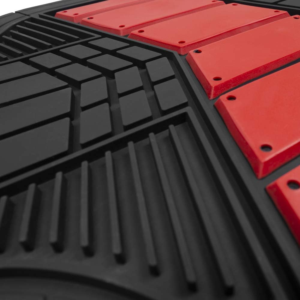 BDK Two-Tone PolyPro Car Seat Covers Full Set with Motor Trend Heavy Duty Rubber Car Floor Mats, Black & Red – Universal Fit Accessories for Auto Truck Van SUV : Automotive