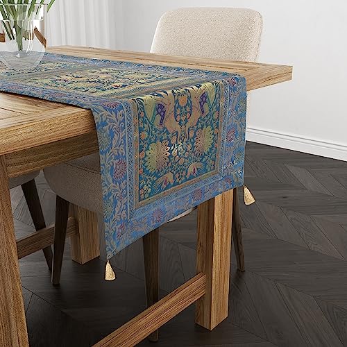 Image of Banarasi Brocade Silk Handmade Table Runner for Dining Table, Centre Table, Coffee Table 70 X 16 in Table Top Table Cloth Room Decor Runner (Turquoise)