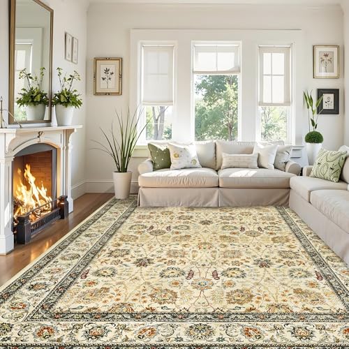 Garvee 5x7 Washable Rugs for Living Room - Stain Resistant, Non-Slip, Pastel Oriental Rugs for Bedroom, Dining Room, Kitchen. Beige Beige 7' x 5' (Rec
