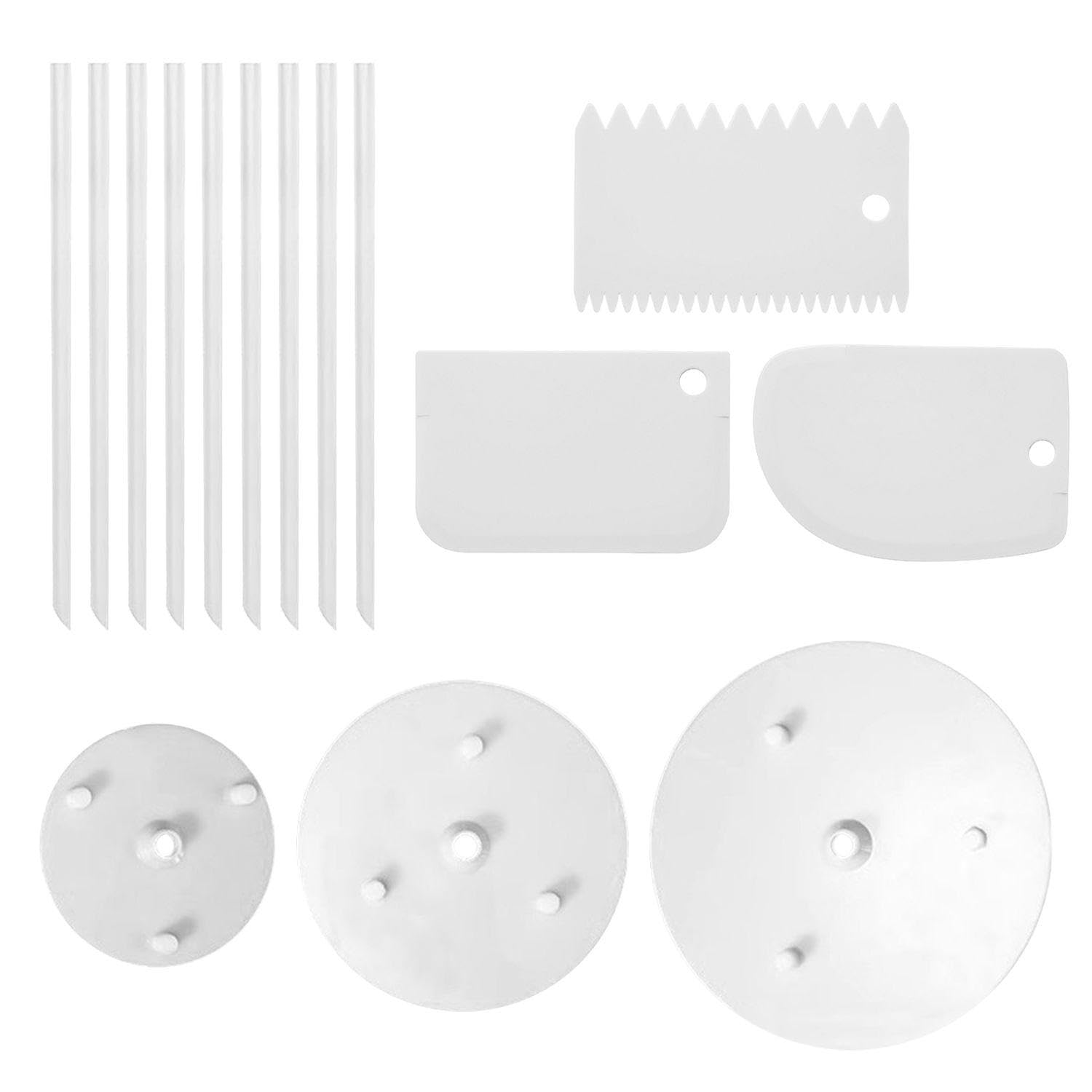 TVSVKWE 3-Piece Cake Stand, 3-Piece Scraper, With Straw, Multi-Layer Cake Support Base, Reusable, Kitchen Plastic Baking Utensils.