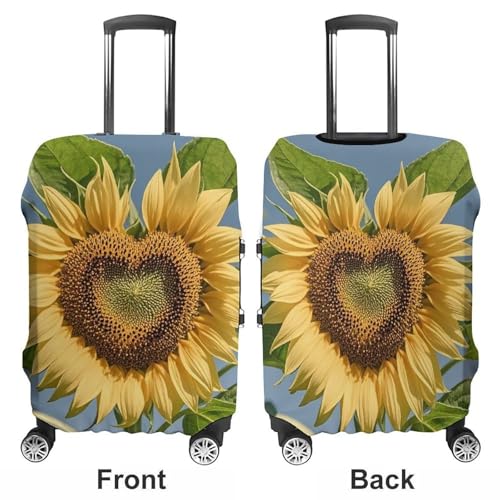 Heart Shaped Sunflower Printed Luggage Cover Protector, Fits 18-32 Inch Luggage3