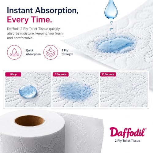 Image of DAFFODIL 2 Ply Toilet Tissue Roll - 1 Roll (1200 Sheets) | Ultra Soft, Strong & Absorbent Bathroom Tissue Paper | Long Lasting Toilet Roll for Home, Office & Commercial Use