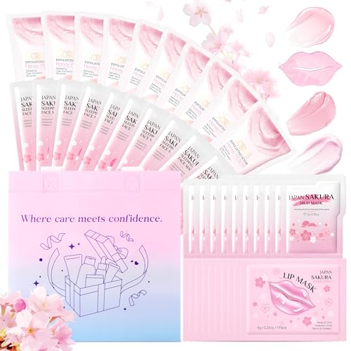 Image of Sakura Skin Care Set for Teenage Girls, Lovely Travel Skincare Set for Women, 41-In-1 Spa Party & Sleepover Skincare Kit with Sleeping Face Mask, Mud Mask, Lip Mask & Exfoliating Scrub, Five of Each