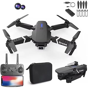 Drone E88 Pro 4K HD Câmera Dupla WiFi FPV Dobrável com Controle Remoto, Bolsa de Transporte – Preto (4K Câmera + 1 Bateria)