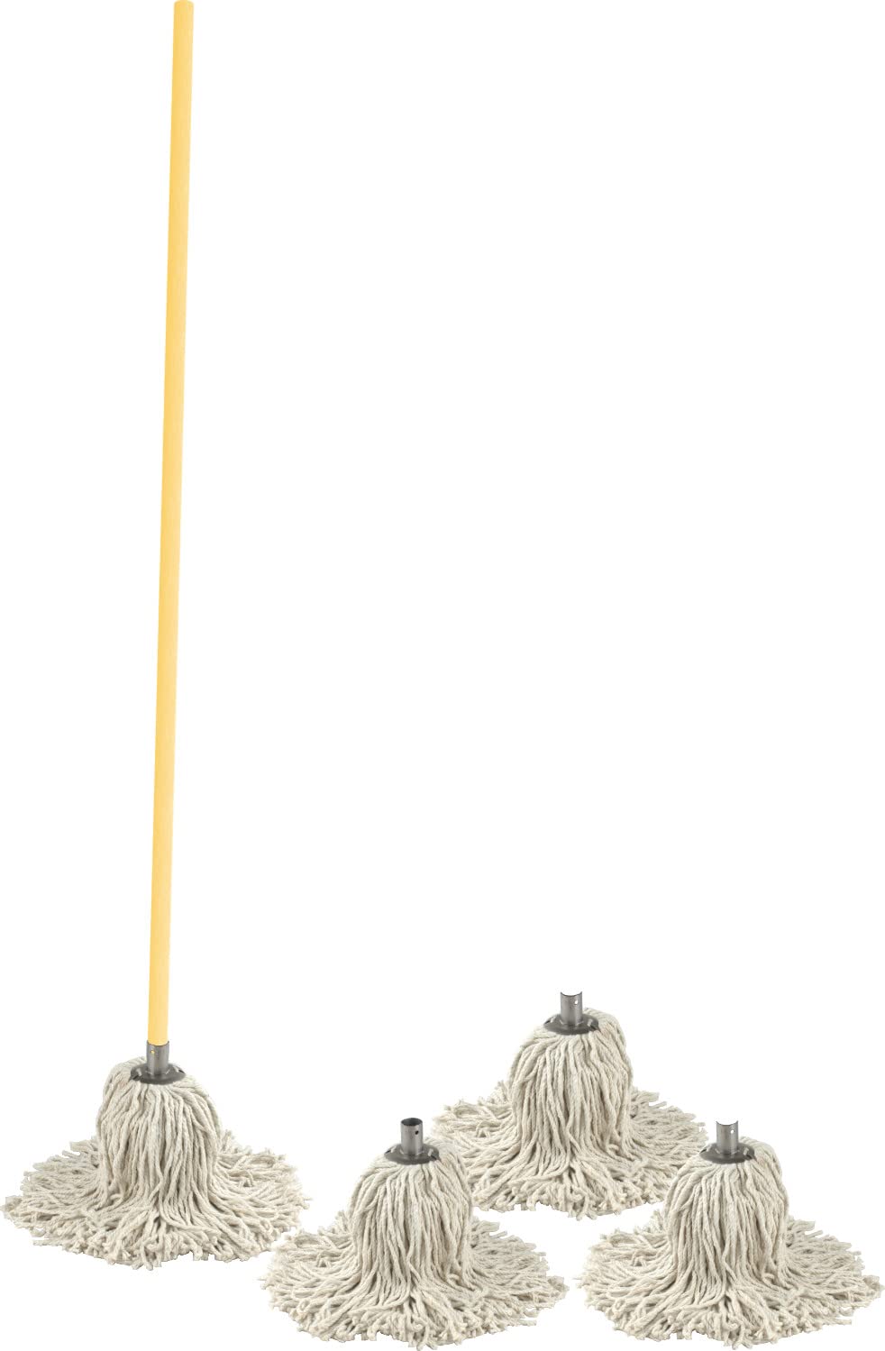Cotton Floor Mops - Super Absorbent Cotton Mop Head, 120cm Wooden Handle, 3 Extra Replacement Heads