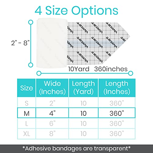 Vivecare Tattoo Aftercare Bandage Dressing 4" (10 Yards)- Clear Transparent Waterproof Wrap - Medical Tape With Adherent Patches - Protective Wound Roll For Shower, Swim #TOP5