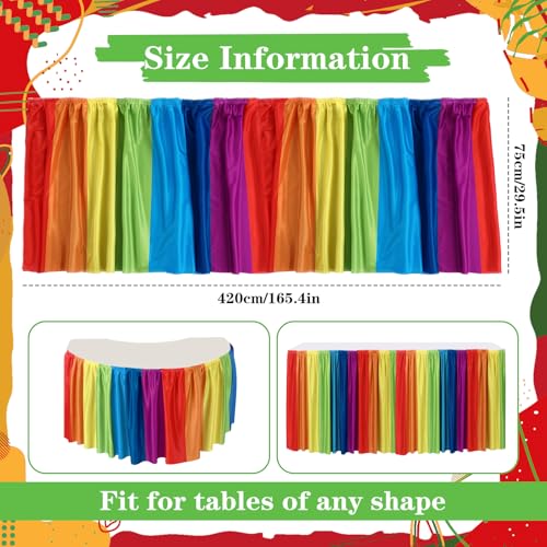 Image of Oudain 14 ft Rainbow Table Skirt Cloths for Teacher Desk Boho Colorful Wrinkle Rainbow Table Cover Skirt for Kindergarten Classroom Kidney Shaped Desk Back to School Supplies