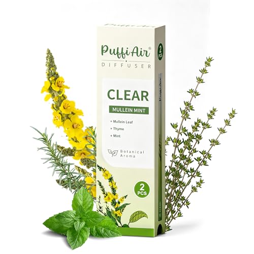 Image of PUFFIAIR Botanical Fragrance Stick Set - Plant-Based Mullein, Thyme & Mint Botanical Scent, Portable Non-Electric Personal Fragrance Accessory, 2-Pack