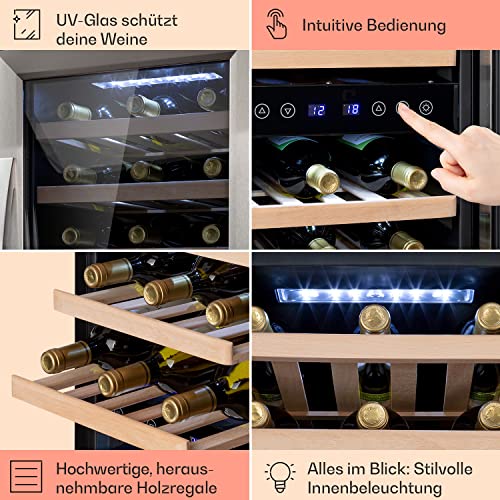 Klarstein Weinkühlschrank Freistehend, Kleiner Getränkekühlschrank Schmal, 2 Zonen Weinkühlschrank mit Glastür, Indoor/Outdoor Beersafe, Kühlschrank Klein mit LED-Lichter, 5-18°C, 33 Flaschen – Bild 6