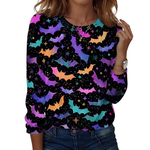 Halloween Shirts for Women Long Sleeve Plus Size Fashion Crewneck Comfortable Tshirts Halloween Costumes for Women