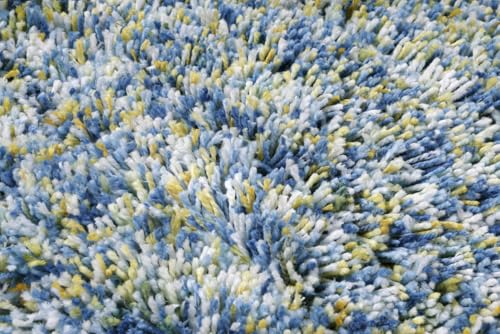Image of FIASCO Tie Dye Shaggy Carpet Bedside Runner 2 Inch Pile Height Back in Canvas for Bedroom, Kids Room, Guest Room Microfiber Soft Plush Fluffy Shaggy Carpet | 1.5x4 Feet Yellow Ivory Mix