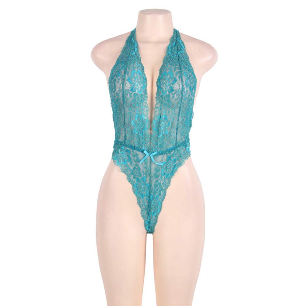 Conjuntos de lencería de Mujer Ropa Interior Pijama Transparente Encaje de una Pieza (Negro Talla única (Recomendada 90)