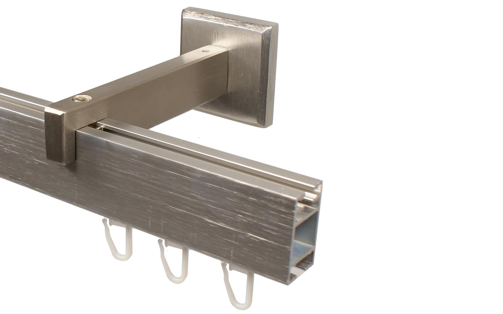 Design Innenlauf Gardinenstange eckig aus Aluminium in Edelstahl Optik, großer Wandabstand, 180 cm