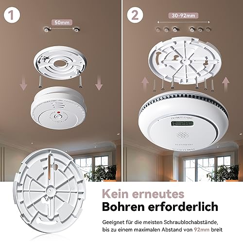 Putogesafe Rauch-CO Melder mit LCD-Anzeige, kombinierter Rauch- und Kohlenmonoxid Melder mit austauschbarer Batterie, 2-in-1 Rauchmelder, 10 Jahre Lebensdauer, verhindert Fehlalarme, 1 Packung