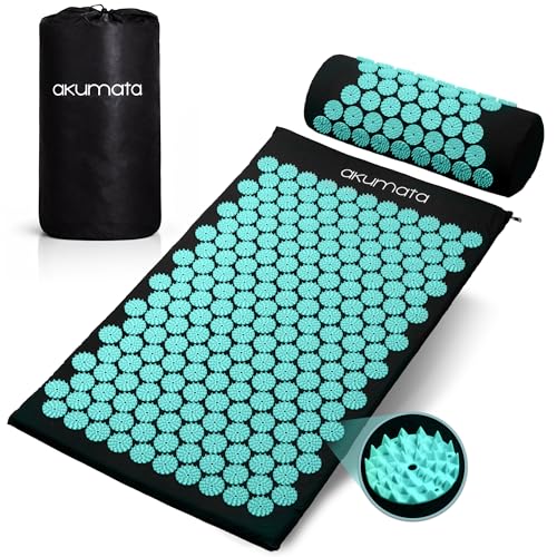 Akumata XL Set Esterilla De Acupresión Con Almohada 73x43cm con cojín 37x15cm - Massage Mat para espalda, cuello y piernas - diseño Esterilla Flor De Loto para descanso diario