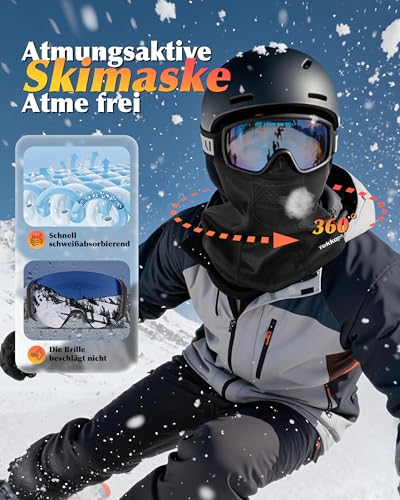 tekkapoi tekkapoi Sturmhaube Balaclava Winter Herren Damen Skimaske Thermo Winddicht Warm Sturmhaube für Skifahren Fahrrad Motorrad Radfahren Ski Mask Sturmmaske Atmungsaktive Balaklava Sturmhauben Schwarz - Produktansicht 3 | TV | Video | Foto