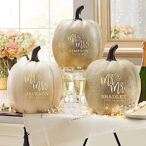 Let's Make Memories Personalized Light-Up Wedding Pumpkin - for Couples - Mr. & Mrs. - Cream