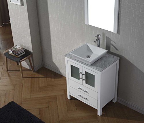 Virtu Usa Ks-70028-Wm-Wh-001 Dior 28" Single Bathroom Vanity In White With Marble Top And Square Sink With Brushed Nickel Faucet And Mirror, 28 Inches #TOP3