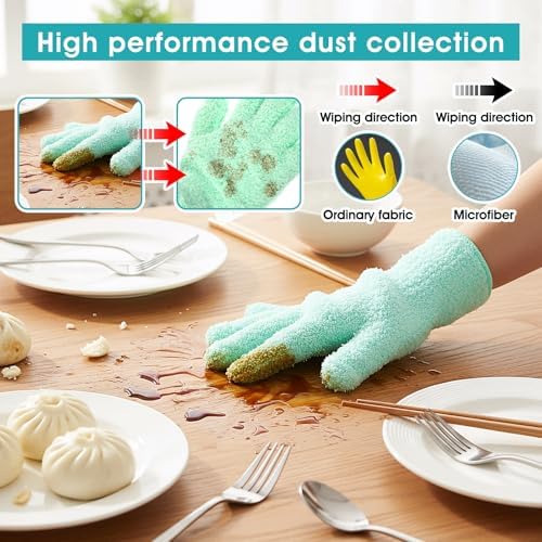 Microfiber Gloves for plants Dusting, Dusting Mitt, Household Cleaning Gloves Reusable for Cleaning Blinds, Plant Clean Glove, Washing Glove for House Cars (Turquoise, 1 Pair) - Thumbnail 4