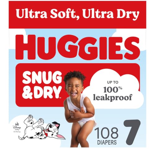 Huggies Size 7 Diapers, Snug & Dry Baby Diapers, Size 7 (41+ lbs), 108 Count (2 Packs of 54), Packaging May Vary