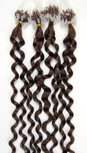 HOTstyle - 24" (60cm) Micro ring human hair extensions curly - medium brown - 0.7g /strand