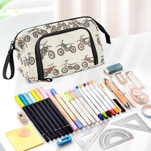 Image of Fisyme Vintage Dirt Bikes Pencil Case Large Capacity Pen Bags Box Big Makeup Pouch Organizer