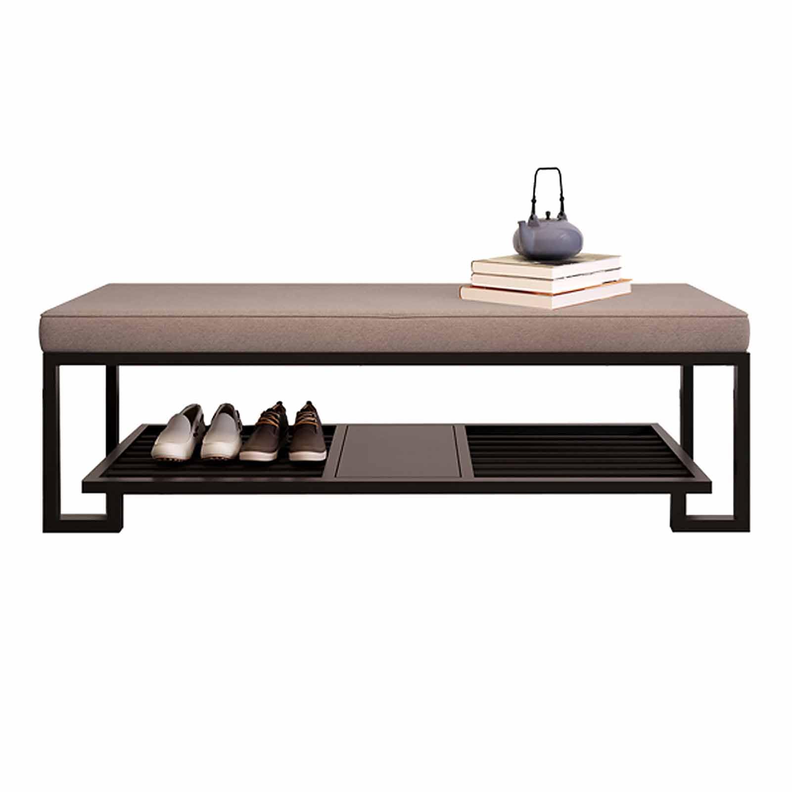 Banc d'entrée avec rangement à chaussures meuble moderne salon en métal et similicuir