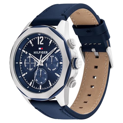 Image of Tommy Hilfiger Analog Navy Dial Leather Strap Watch for Men