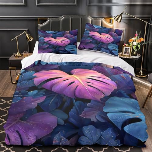 Parure de lit fleurs violettes en microfibre avec housse de couette 3D King 220x240cm