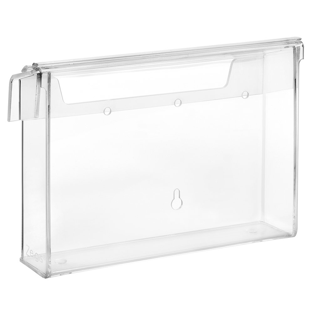 Zeigis DIN A5 Prospektbox/Prospekthalter/Flyerhalter im Querformat, wetterfest, für Außen, mit Deckel, aus glasklarem Acrylglas