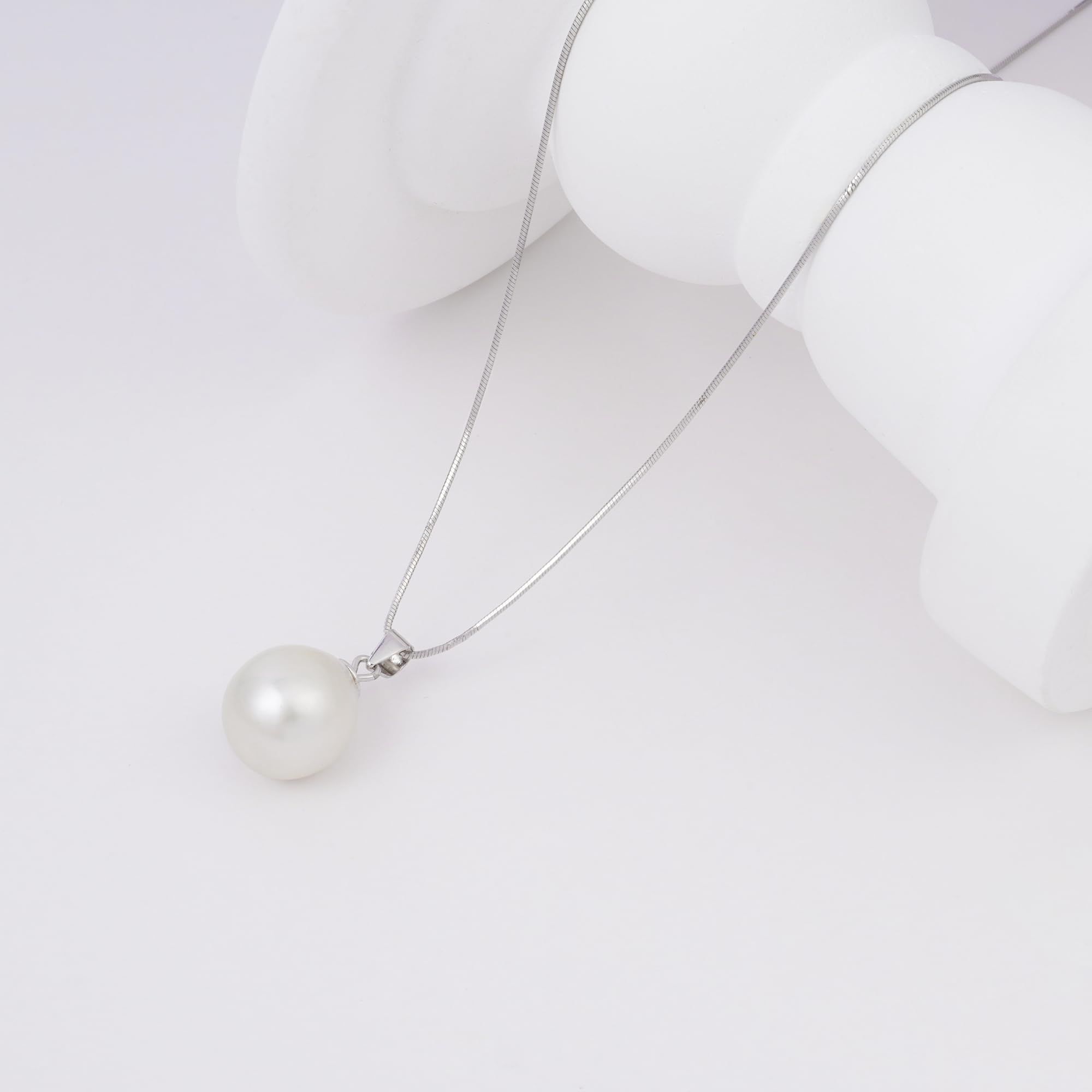 Handpicks Collar de perlas cultivadas en agua dulce de plata de ley 925 con colgante de perlas de plata de ley 925 con caja de regalo