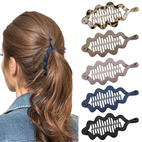 TEBIEKOY Large Hair Claw Clips Set for Women, 5.5 Inches Oversized Matte & Leopard Hollow Claw Clips, Strong Hold Non-Slip Banana Hair Clips for Thick and Thin Hair, Everyday Styling, 5 Packs