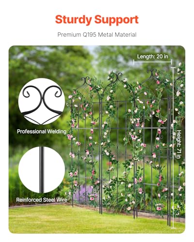 Image of VEVOR 71 x 20 in, 4 Packs Rustproof Metal Garden Flower Trellis, Outdoor Climbing Rose & Cucumber Support, Decorative Clematis Trellis for Courtyards & Lawns