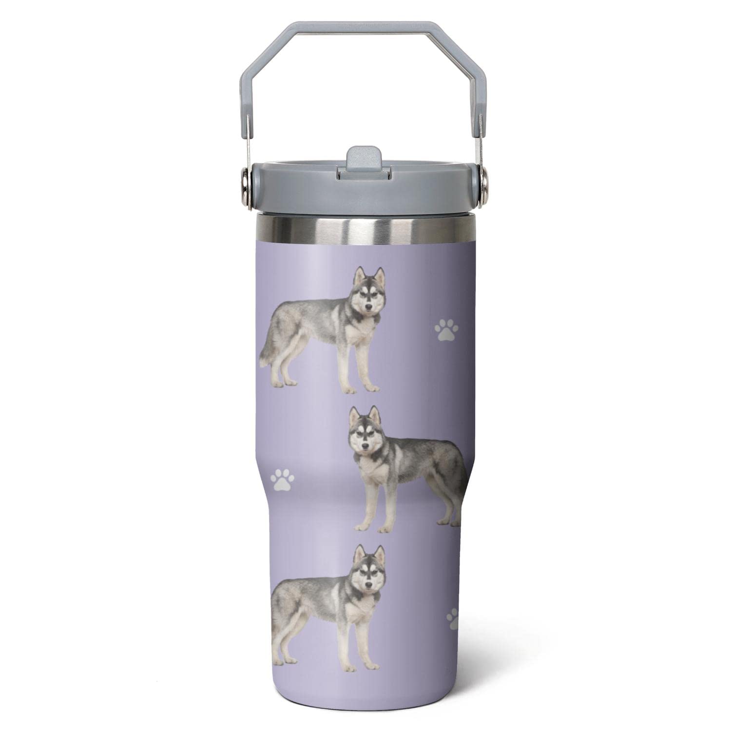 Caiibaoob Siberian Husky Travel Cup for Dog Lover,30 oz Siberian Husky Vacuum Insulated Tumbler with Handle