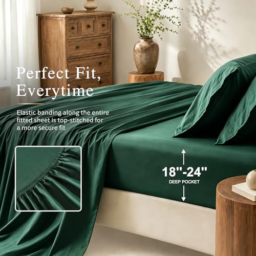 Image of MEISHANG 1000TC Egyptian Cotton Sheets King, 18-24 inch Extra Deep Pocket | 1000TC Egyptian Cotton Sheets, Sateen Weave, Ultra Soft & Breathable, OEKO-TEX Certified