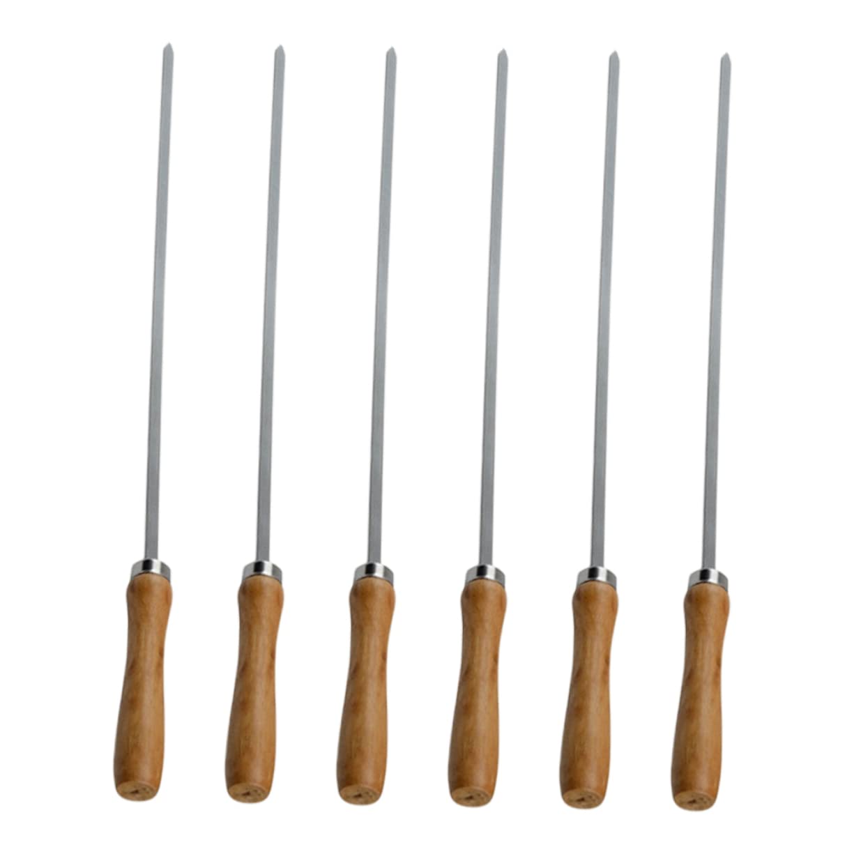 VANZACK 6pcs Stainless Steel Barbecue Stick Forks Hibachi Grill Tools Stainless Skewers Utensils Skewers for Appetizers Fruit Roasting Sticks for Campfires Flat Skewer Sticks Silver