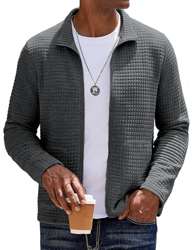 COOFANDY Mens Waffle Jacket Coat Lightweight Bomber Jacket Varsity Baseball Jacket