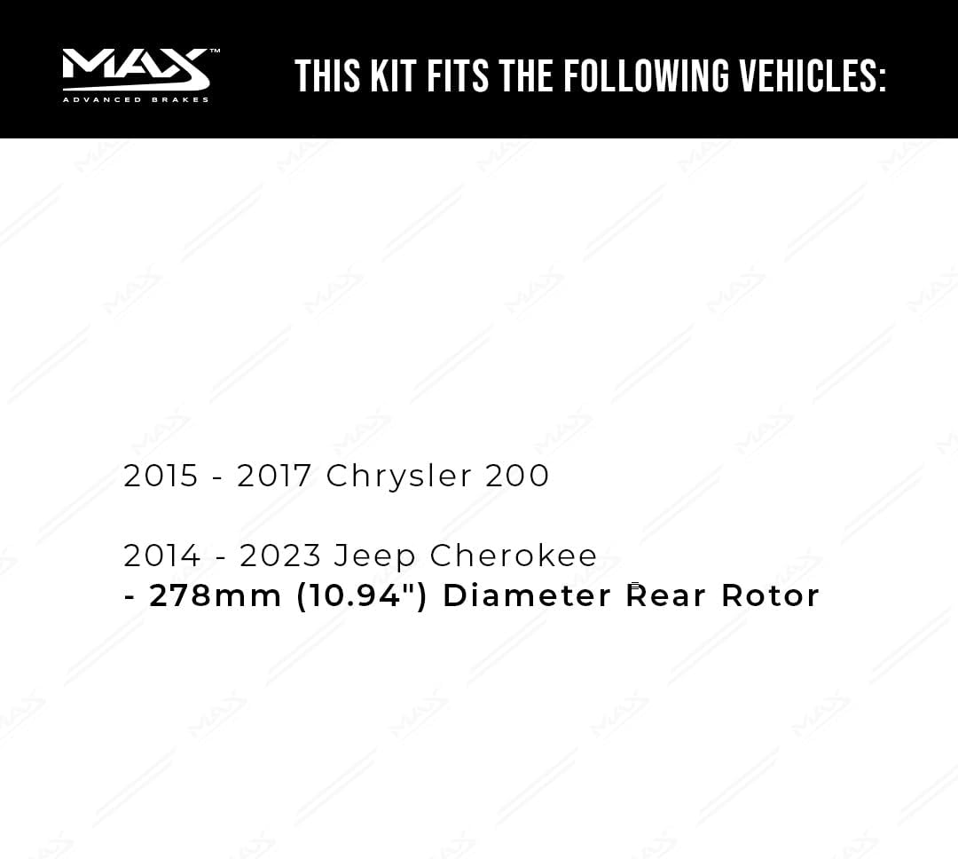 MAX Advanced Brakes - Rear Brake Kit For 2014-2023 Jeep Cherokee (w/Single Piston Fr Caliper), 2015-2017 Chrysler 200| Carbon Ceramic Brake Pad and Rotor Kit| OE Replacement Brake Rotors