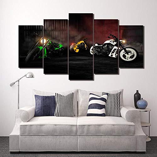 Tableau moto 5 pièces decoration murale salon moderne sans cadre