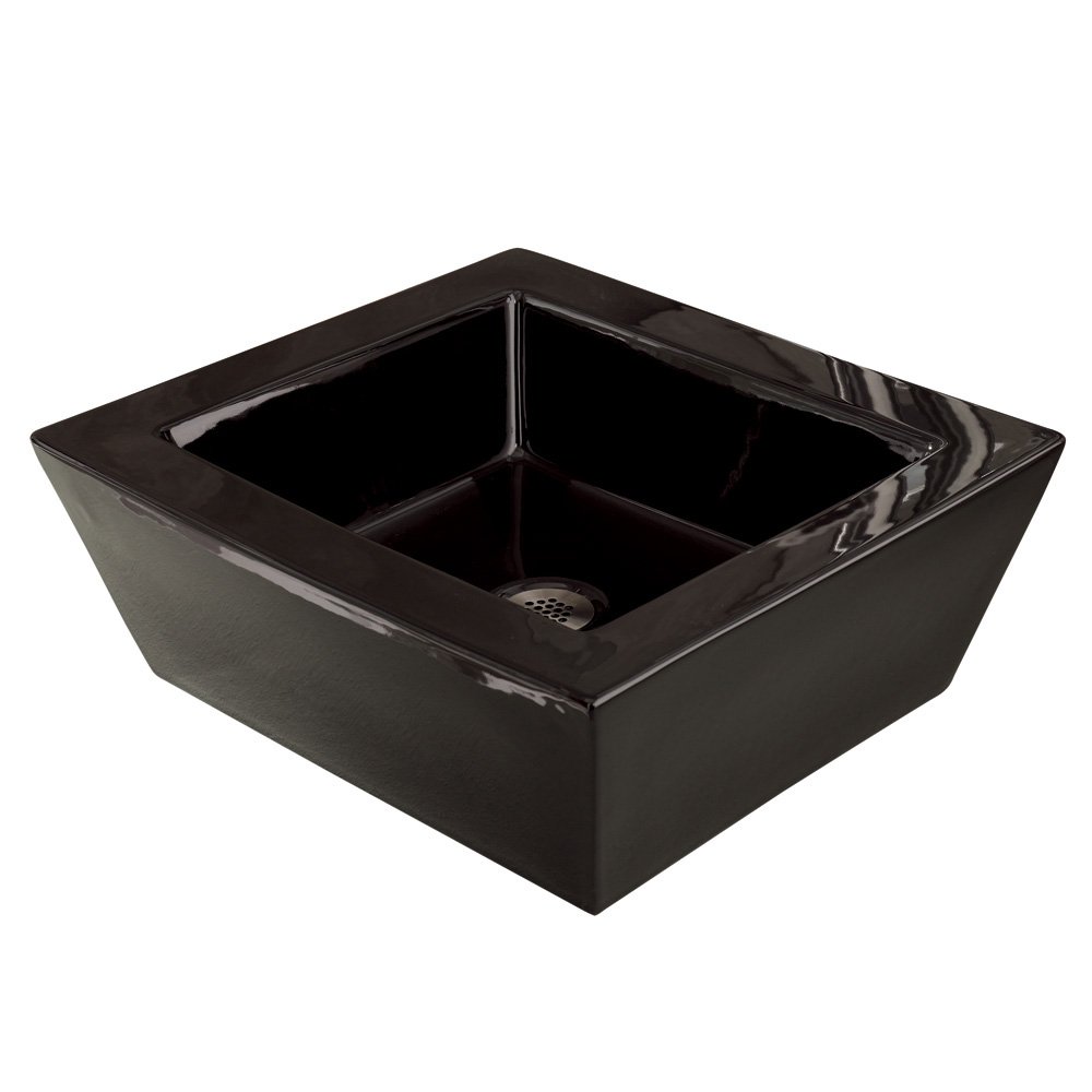 DECOLAV 1432-CBK Square Vitreous China Vessel with Overflow, 18-Inch, Hi-Gloss Ceramic Black Finish