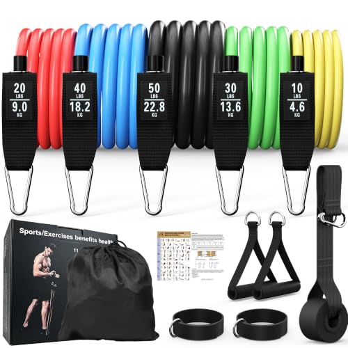Image of Resistance Bands Set with Handles, Exercise Bands for Working Out, Home Gym Workout Bands, Fitness Equipment for Men & Women Strength Training -fu