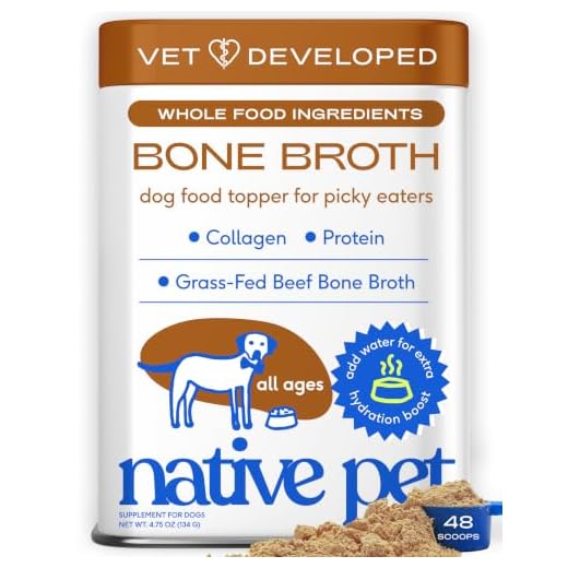 Native Pet Bone Broth for Dogs - Made with Real Beef Bone Broth, Dog Food Toppers for Picky Eaters - Provides Extra Hydration & Nutrition for Joint Strength, Immunity & Heart Health-48 Scoops