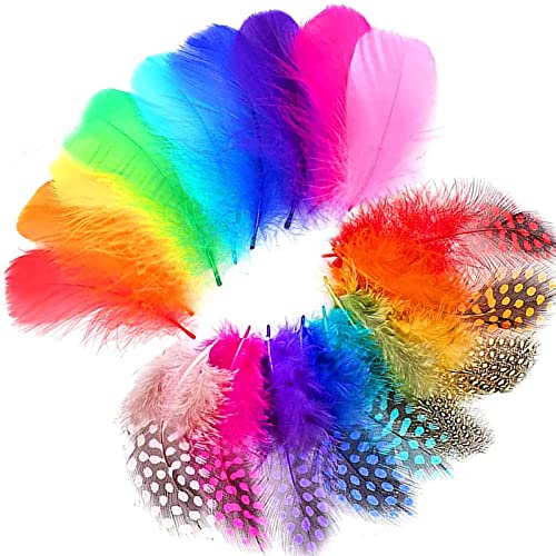 Vimite 400 Piezas Plumas Naturales, Plumas Manualidades De Colores, Plumas Naturales Coloridas, Plumas de Manchas Coloridas, Plumas de Colores para Cumpleaños, Fiestas, Manualidades, Bodas