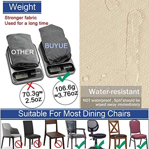 Buyue Dining Room Chair Seat Covers Set Of 6, Luxury Jacquard Fabric Stretch Washable Slipcover For Kitchen Seat Cushions, Beige-6Pcs #TOP4