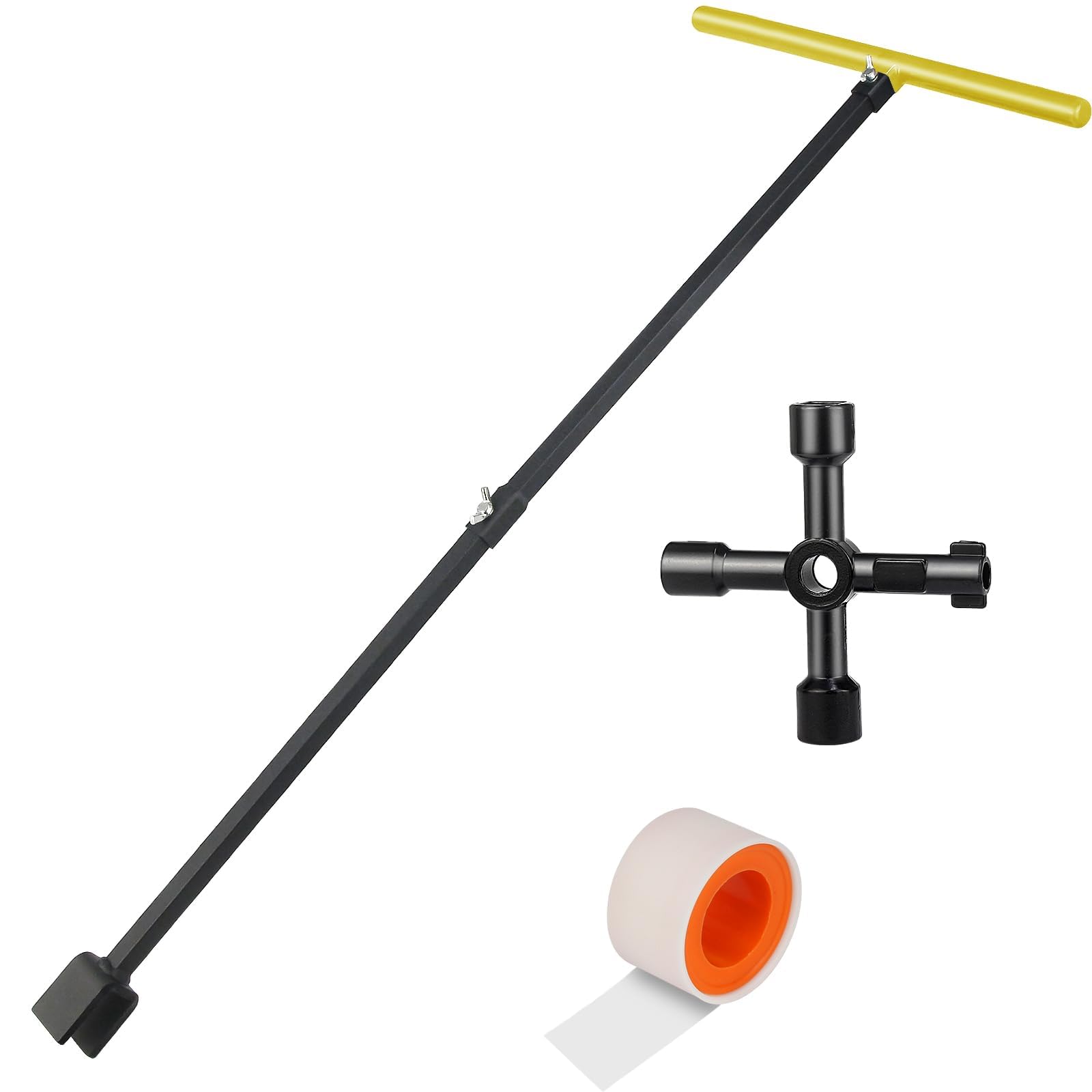 Forlivese 28 Inch Water Meter Key, 4-Way Utility Key with Non-Slip T-Handle, Extended Reach Valve Tool for Outdoor Underground Water Shut Off