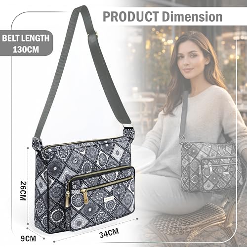 Image of Storite Women's Printed Crossbody Sling Bag | Multi Pocket Lightweight Shoulder Bag | Adjustable Strap Travel Messenger Bag | Boho Design Casual Everyday Purse