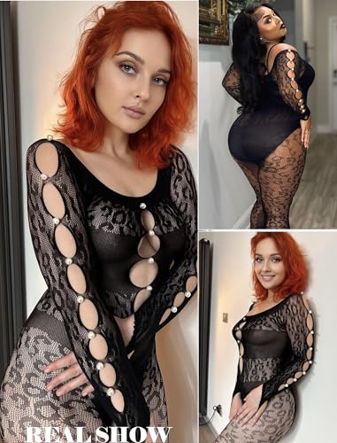 Avidlove Women'S Lingerie Sexy Fishnet Body Suits For Women Long Sleeve Mesh Outfit Cut Out Fishnet Lingerie Jumpsuit Black thumb #3