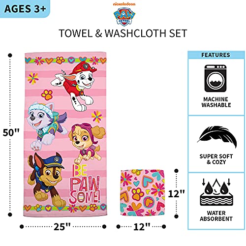 Franco HA1668 Paw Patrol Girls Kids Bath/Pool/Beach Soft Absorbent Cotton Terry Towel With Washcloth 2 Piece Set thumb #2