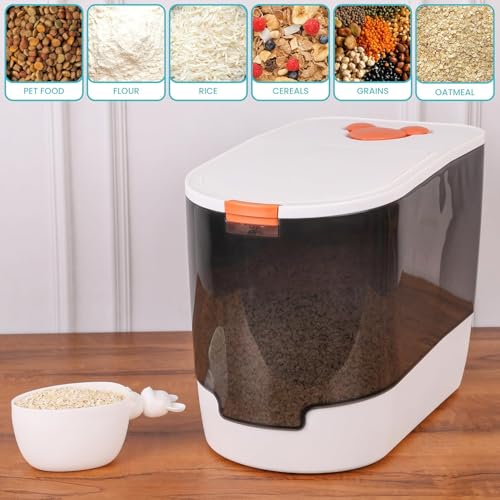 Belle Vous Trockenfutter Behälter mit Messbecher - Futter Aufbewahrungsbox aus Plastik mit Deckel - Tierfutterspender für Katzen, Vögel, Hunde - Fasst 5 kg Tierfutter oder 10 kg Reis, Getreideprodukte